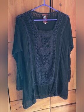 Johnny Was Women's Black Lightweight Lacy Tunic Top Size Small